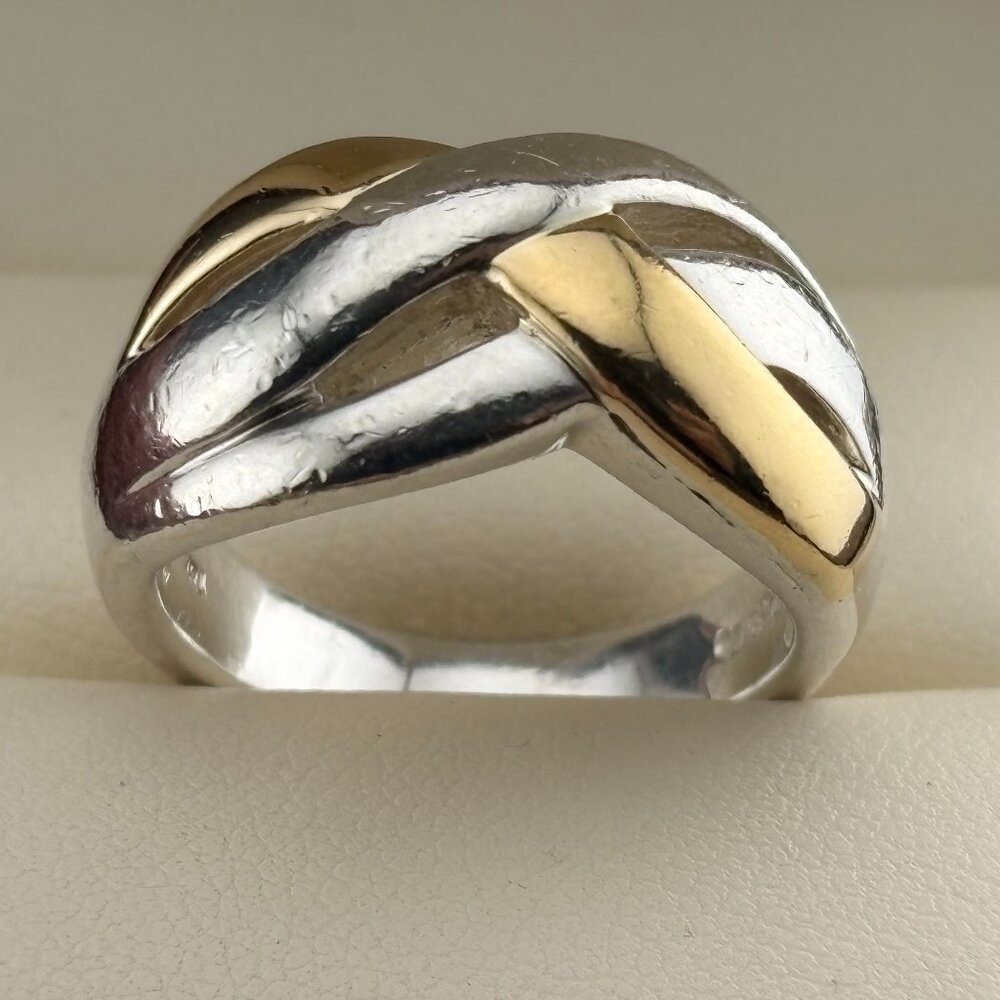 Designer 18k Yellow Gold .970 Argentium Silver Lorenzo Twisted Knot Ring Sz 7